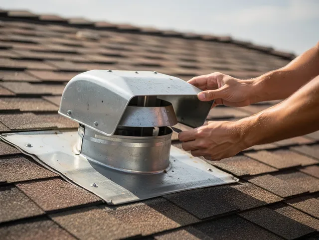 Windsor Locks Dryer Vent Cleaning certified technician safely cleaning a roof-mounted dryer vent in Windsor Locks