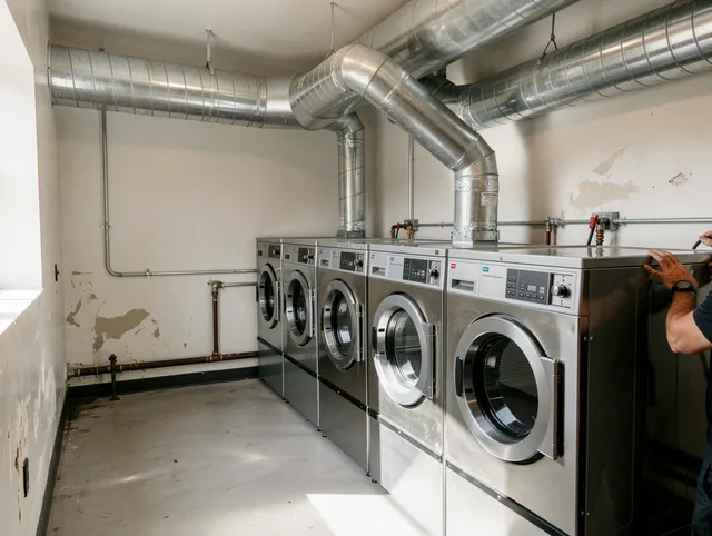 Windsor Locks Dryer Vent Cleaning team performing large-scale commercial dryer vent cleaning in Windsor Locks