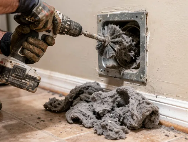 Certified Windsor Locks Dryer Vent Cleaning technician performing dryer vent cleaning in Windsor Locks
